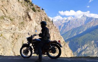 A motorcyclist on the Spiti motorcycle tour in India